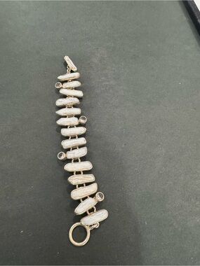 Silver-Tone Pearl and Stone Link Bracelet - Women Jewelry